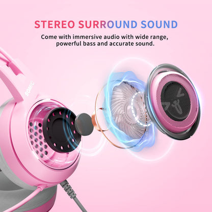 SOMIC G951s Pink Stereo Gaming Headset with Mic for PS4,Xbox,PC,Mobile Phone,3.5mm Noise Reduction Cat Ear Headphones Lightweight Over Ear Headphones for Woman