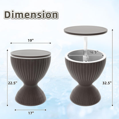 SHAREWIN Patio Cool Bar Table, Height-Adjustable Outdoor Bar Tables 8 Gallon Beer and Wine Cooler, 3-in-1 Rattan Style Ice Cooler with Drainage Plug for Pool Party (Grey)
