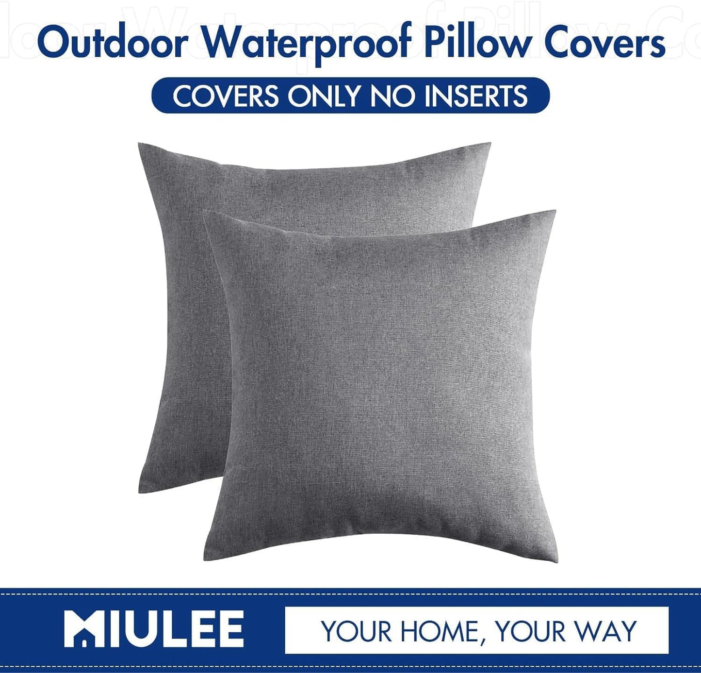 MIULEE Decorative Outdoor Throw Pillow Covers - Waterproof Faux Linen Cushion Cases | 20x20 Inch Light Grey (Pack of 2)