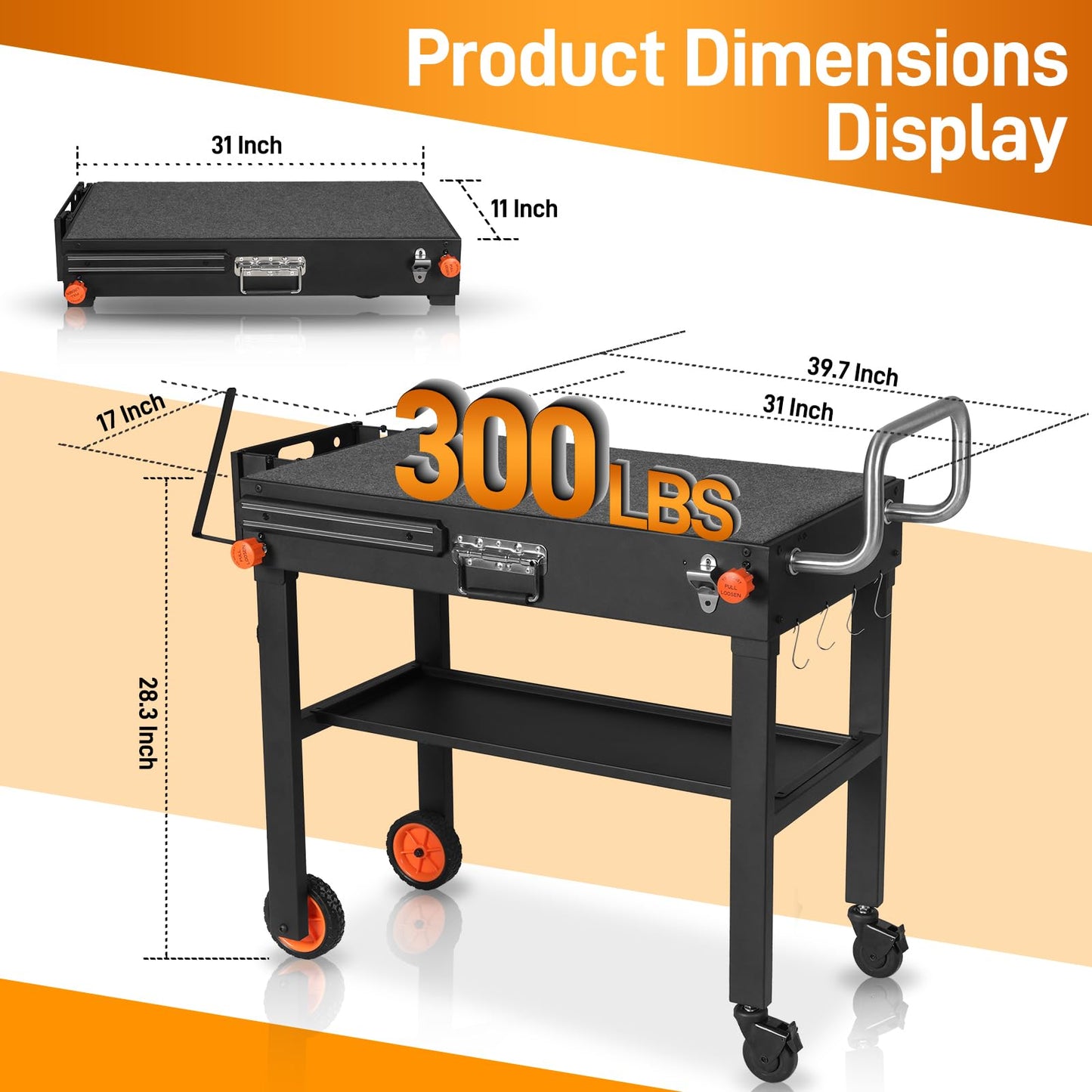 Outdoor Grill Cart - Foldable Grill Table, Blackstone Griddle Stand for 17"/22" Griddle, Portable Ninja Grill Stand with Large Space, Pizza Oven Stand, for Tailgating, Camping, RV