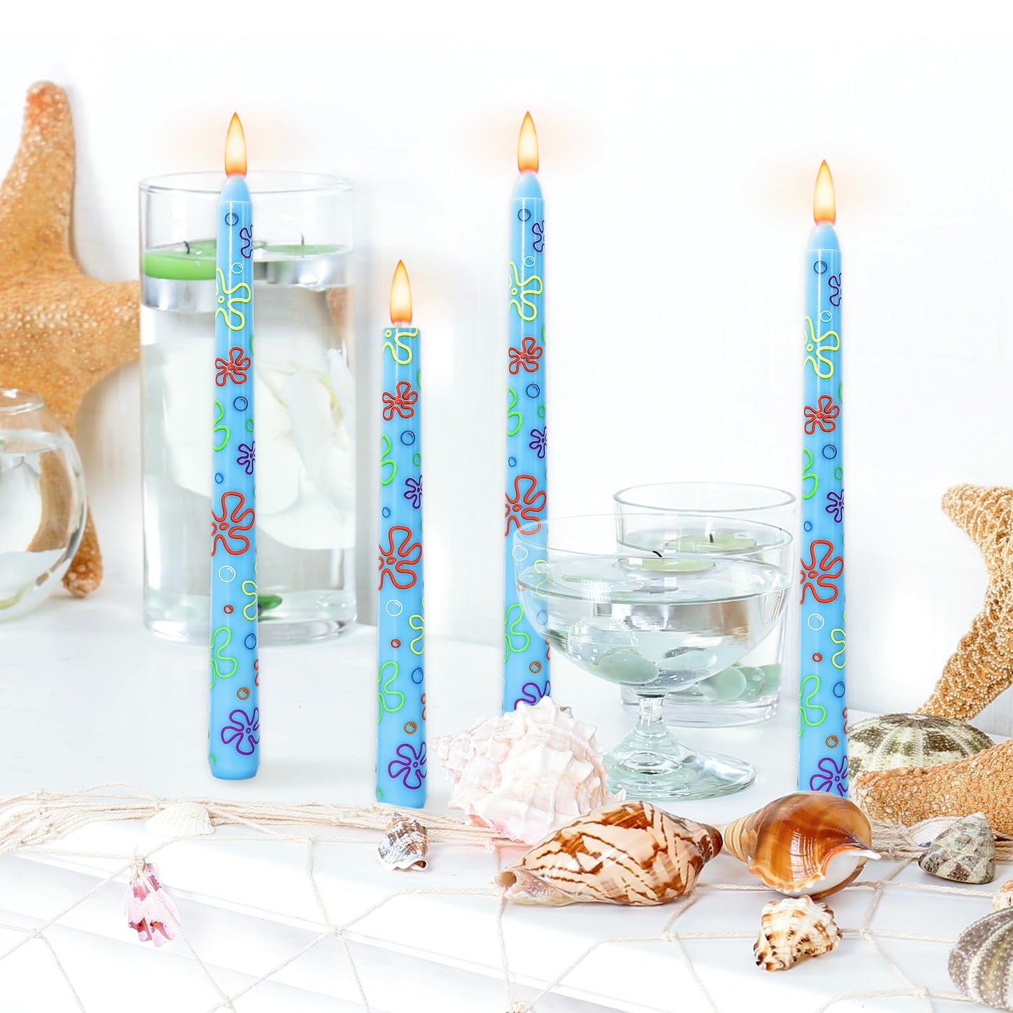 JarThenaAMCS 6Pcs Sponge Birthday Party Taper Candles 10 Inch Decorative Candles Long Unscented Candle Sticks for Sponge Fans Party Decor