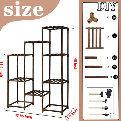 HOMKIRT Plant Stand with Grow Light, Lighted Plant Shelf Indoor for Multiple Plants, Wood Tall Plant Rack with Grow Lights Flower Stand for Corner, Living Room, Patio, Garden