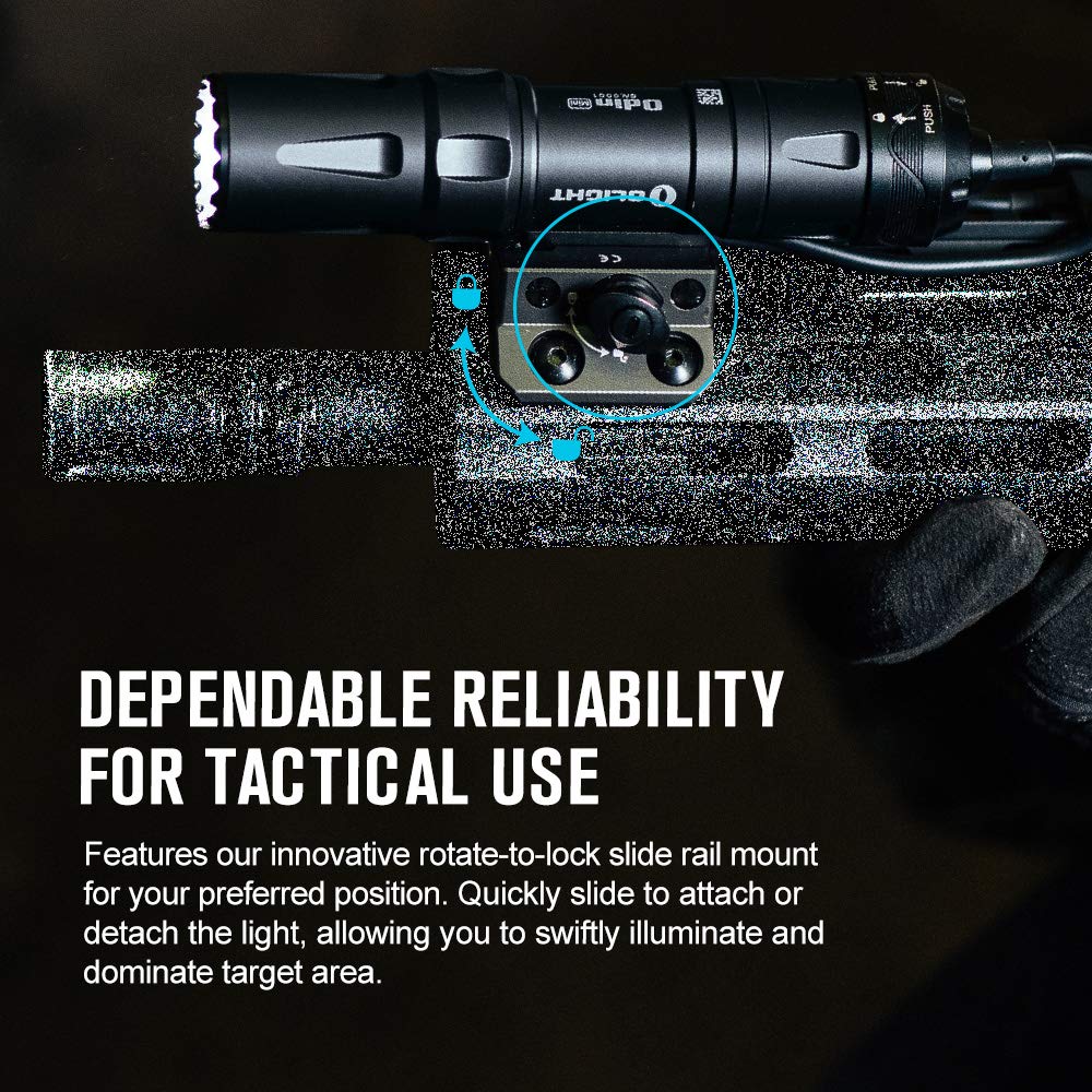 OLIGHT Odin Mini Ultra Compact MIok Tactical Flashlight, 1250 Lumens 14400 Candela 240 Meters Rechargeable Weaponlight for Hunting Outdoor Use with Remote Pressure Switch and Slide Rail Mount