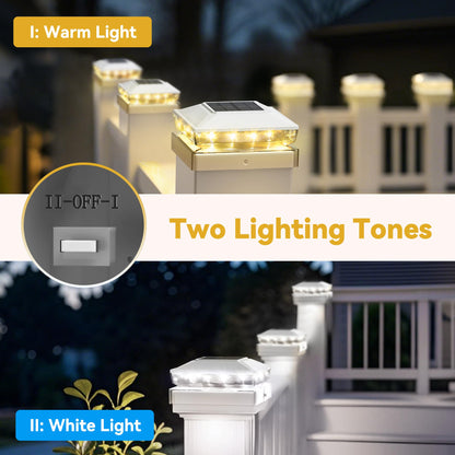 KEILAIMO Solar Post Cap Lights Outdoor, 18 Pack Upgraded Waterproof Deck Fence Post Solar Lights for 3.5x3.5 4x4 5x5 Vinyl/Wood Posts, 10-12 Hours Warm/Cool White Glow for Garden/Patio/Porch - White
