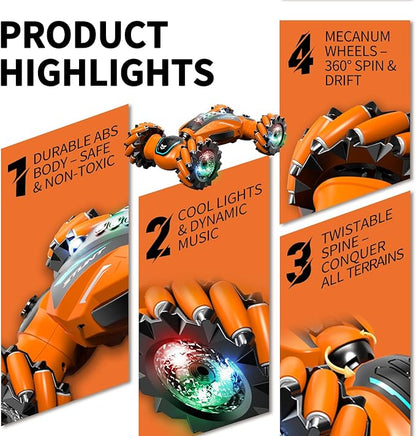 Gesture Sensing RC Stunt Car with Light Music and Mist Spray for Kids 6+ 4WD Off-Road Drift Remote Control Car 2.4GHz Glove Remote Rechargeable Toy Vehicle for Boys and Girls Birthday Gift