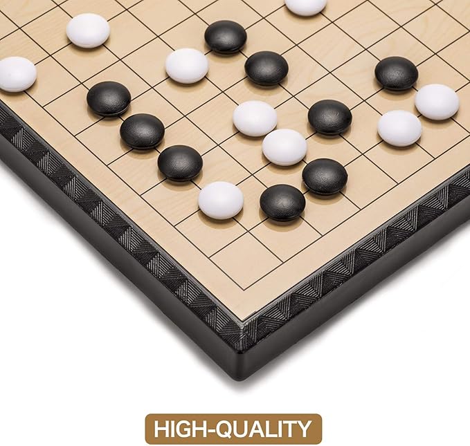 AMEROUS 11 Inches Magnetic Go Game Set (19 x 19) Travel Foldable Board Game Set with Magnetic Plastic Stones &amp Go Game Rules for Beginner Kids Adults （Weiqi）