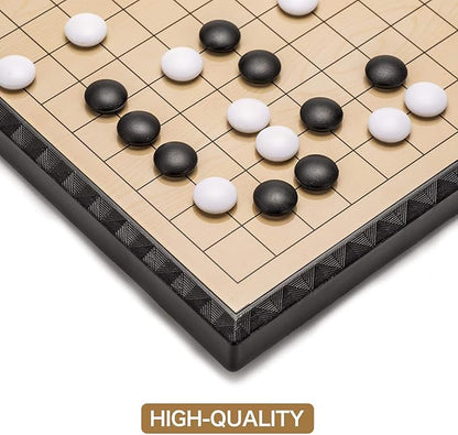AMEROUS 11 Inches Magnetic Go Game Set (19 x 19) Travel Foldable Board Game Set with Magnetic Plastic Stones &amp Go Game Rules for Beginner Kids Adults （Weiqi）