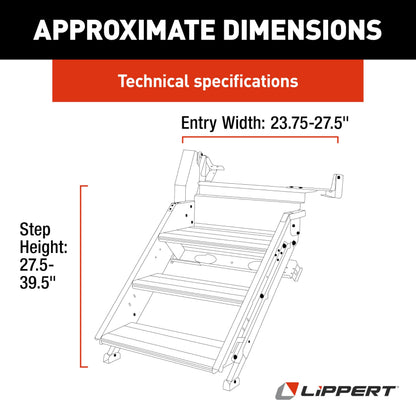 Lippert Solid Step 4.0 Premium Triple RV Camper Entry Steps with Lift Assist Gas Struts, 26" Step Width, XL Top Tread, 8" Rise, 500-lb. Weight Capacity, Adjustable Legs, Recessed Feet - 2024056998