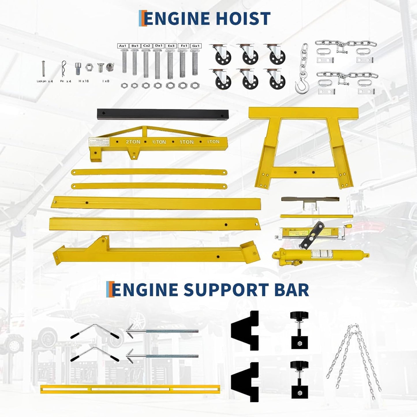 2 Ton Folding Hydraulic Engine Hoist with 59 in Load Leveler 4400 LBS Capacity Heavy Duty Cherry Picker 6 Swivel Wheels,Engine Support Bar 1100 LBS Capacity for Garage Workshop Warehouse Yellow