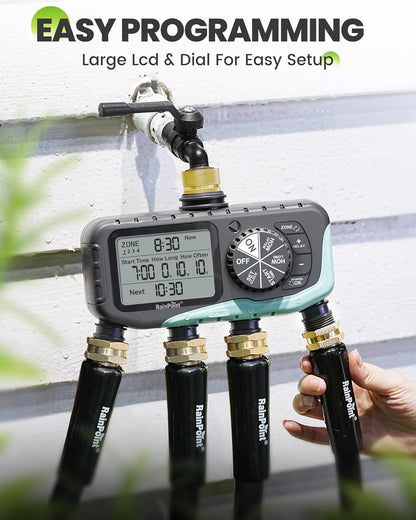 RAINPOINT 4-Zone Sprinkler Timer - Digital Watering System with Rain Delay & Manual Control for Garden Hose