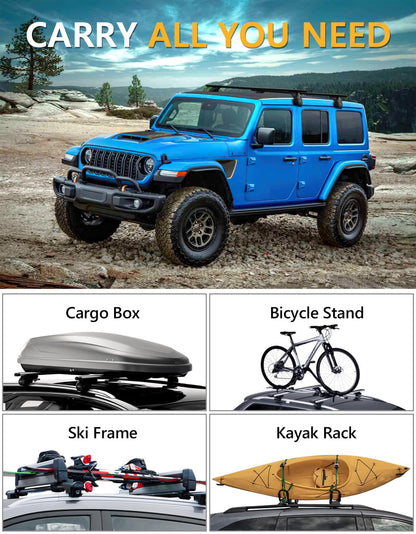 Tuyoung Roof Rack Cross Bars Lockable Compatible with Jeep Wrangler JK JL Gladiator JT 2007-2026, 2 & 4 Door 220lbs Heavy Duty Aluminum Crossbars Rooftop Kayak Bike Luggage Racks