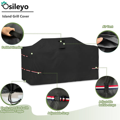 Osileyo 110 Inch Island Grill Cover - 600D Heavy Duty Waterproof All Weather Protection Outdoor Cover,Black