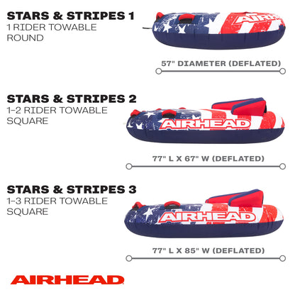 SportsStuff Airhead Stars and Stripes 1 Towable 1 Rider Tube for Boating and Water Sports, Made in the USA, Heavy Duty Full Nylon Cover and Patented Speed Safety Valve for Easy Inflating & Deflating