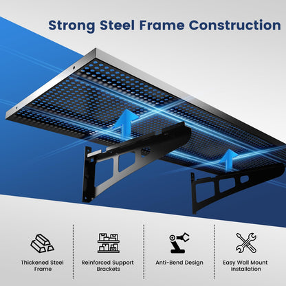 ZUCIRE 2-Pack Garage Wall Shelving, 1.5 x 4 FT Heavy Duty Wall Mounted Garage Storage Shelves, 500 lbs Capacity Metal Garage Rack with 8 Hooks, Hanging Storage Shelf for Tools, Bins and Equipment