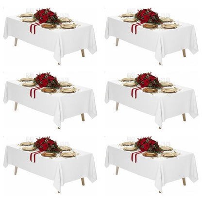 Fixwal 6 Pack White Table Cloth for Rectangle Table, 70 x 120 Inch Polyester Fabric Tablecloths Rectangular, Table Covers 6-8ft for Party, Banquet, Dining, Wedding, Graduation
