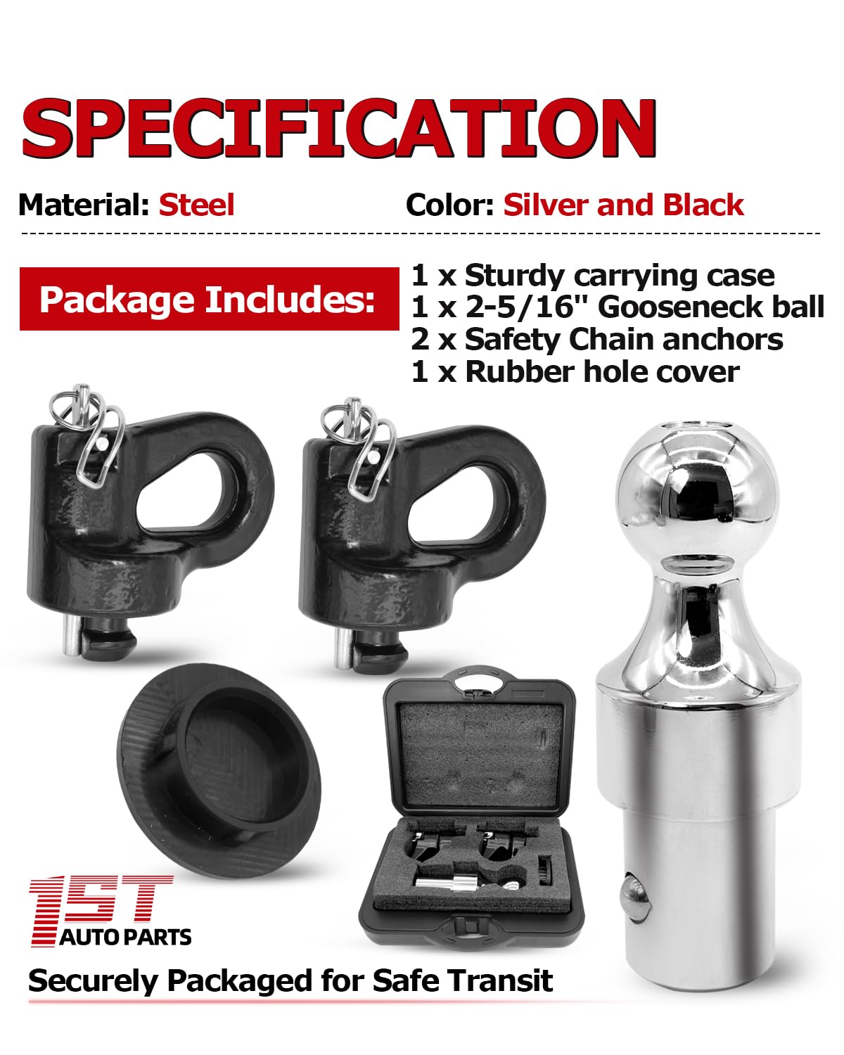 1ST 60692 Puck System Gooseneck Hitch Ball Kit for Ford F250 F350 F450 2013-2025, for Chevrolet Silverado, for GMC Sierra for Nissan Titan XD 2016-2025, 30000 lbs GTW/ 7500 lbs VTW, 2-5/16 Inch Ball