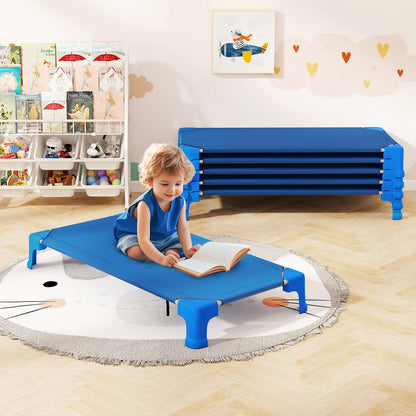 Giantex Stackable Daycare Cots for Sleeping, 53" L x 24" W Portable Nap Cots for Kids and Toddlers w/Easy Lift Corners, Space-Saving Toddler Bed for Preschool Classroom Pet Daycare, Pack of 6, Blue