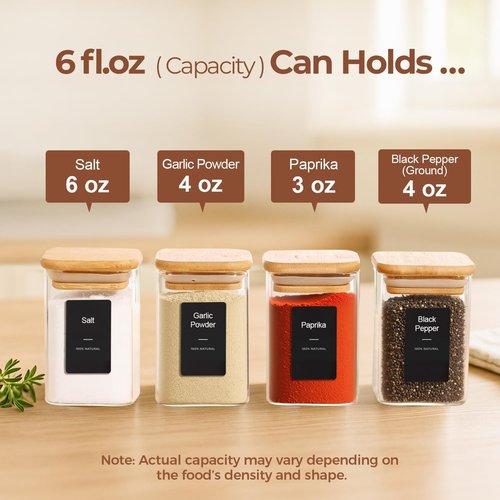 ComSaf 16-Piece Spice Jar Set - Airtight Glass Containers with Bamboo Lids & Labels | 6oz Square Jars