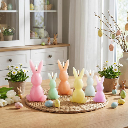 Lounsweer 6 Pcs Large Easter Bunny Candles Gift Set 3 Size Rabbit Shaped Unscented Votive Tea Lights Candles for Easter Spring Party Supplies Home Table Centerpieces Decor