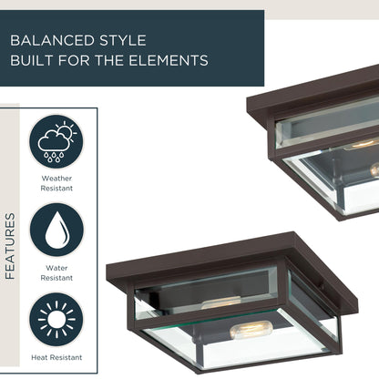 Quoizel Westover 12" Outdoor Flush Mount Ceiling Light, 2-Light Western Bronze with Clear Beveled Glass, E12 Base, ETL Damp Rated