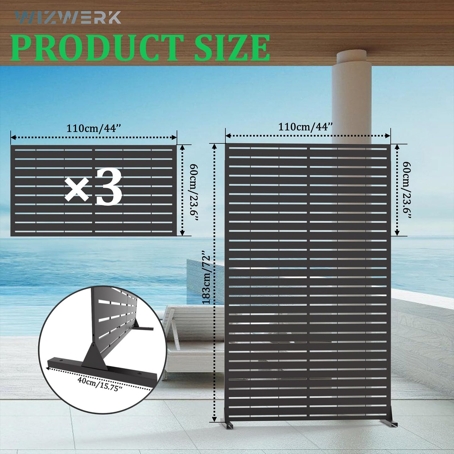 6FT Outdoor Metal Privacy Screen – Decorative Privacy Fence and Room/Garden Divider, Weather-Resistant Freestanding Panel with Stand, Durable Steel for Patio, Garden, Balcony, or Backyard
