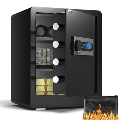 DAYI Biometric Fingerprint Safe Box, 2.0 Cubic Feet Home Safes with Fireproof Bag, Digital Touchpad Security Safe for Money Cash Documents, Dual Alarm System - 45 Plus