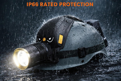MAXME100 Rechargeable Headlamp High Lumens, Super Bright Headlamp with 600m Beam Distance, 5700K Zoomable Spotlight Floodlight for Search, Rescue, Construction Work, Outdoor use, Emergencies, Gift