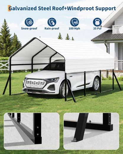 Garvee 10'x15' Metal Carport, Heavy Duty Car Ports Kit All-Weather for Pickup Trucks, Boats, RVs, Tractors, Reinforced Frame with Anchors
