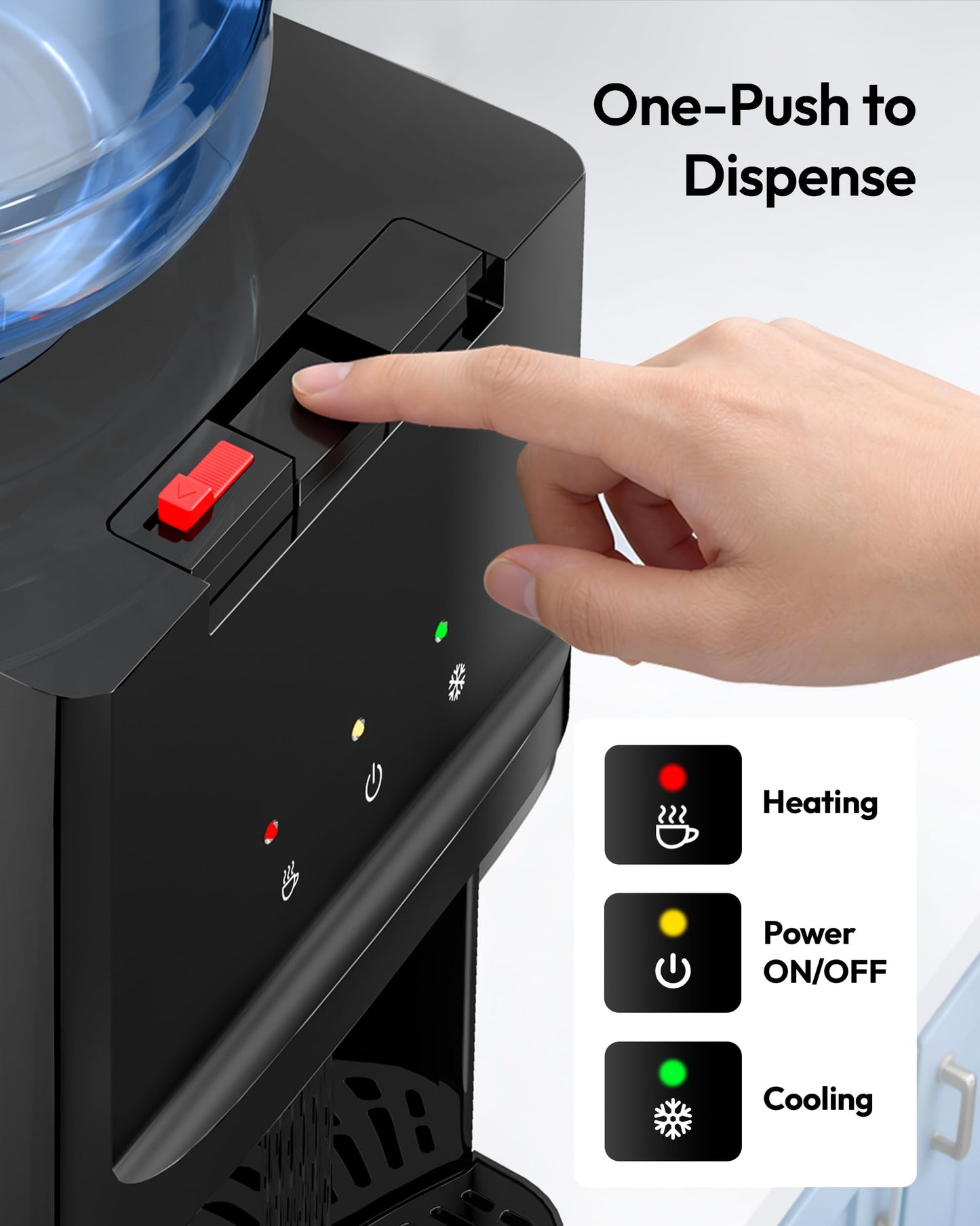 Euhomy Top Load Water Dispenser for 3 or 5 Gallon Bottles, Countertop Water Cooler with 3 Temperatures, Hot & Cold Water with Child Safety Lock, for Home, Office, Kitchen