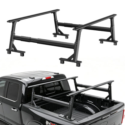 Adjustable Aluminum Truck Ladder Rack - Fits Ford F-150, Dodge Ram & Chevy Silverado, 800lbs Dynamic / 1000lbs Static Load, Tool-Free Non-Drilling Installation, Micro-Inward Tilt for Stable Cargo