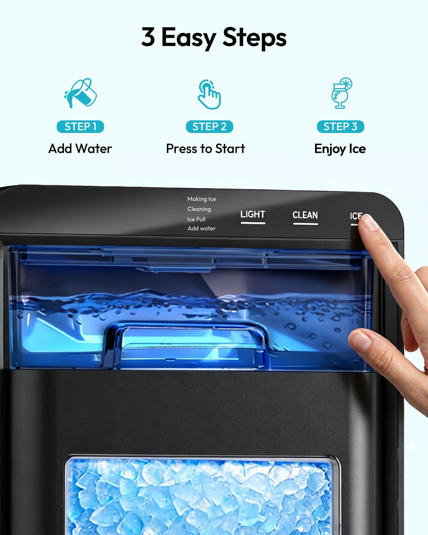 EUHOMY Nugget Ice Maker Countertop, 44Lbs/24H Sonic Ice Maker Machine, Self-Cleaning Pellet Ice Makers with Ice Scoop&Basket, Countertop Pebble Ice Maker for Home/Kitchen/Office