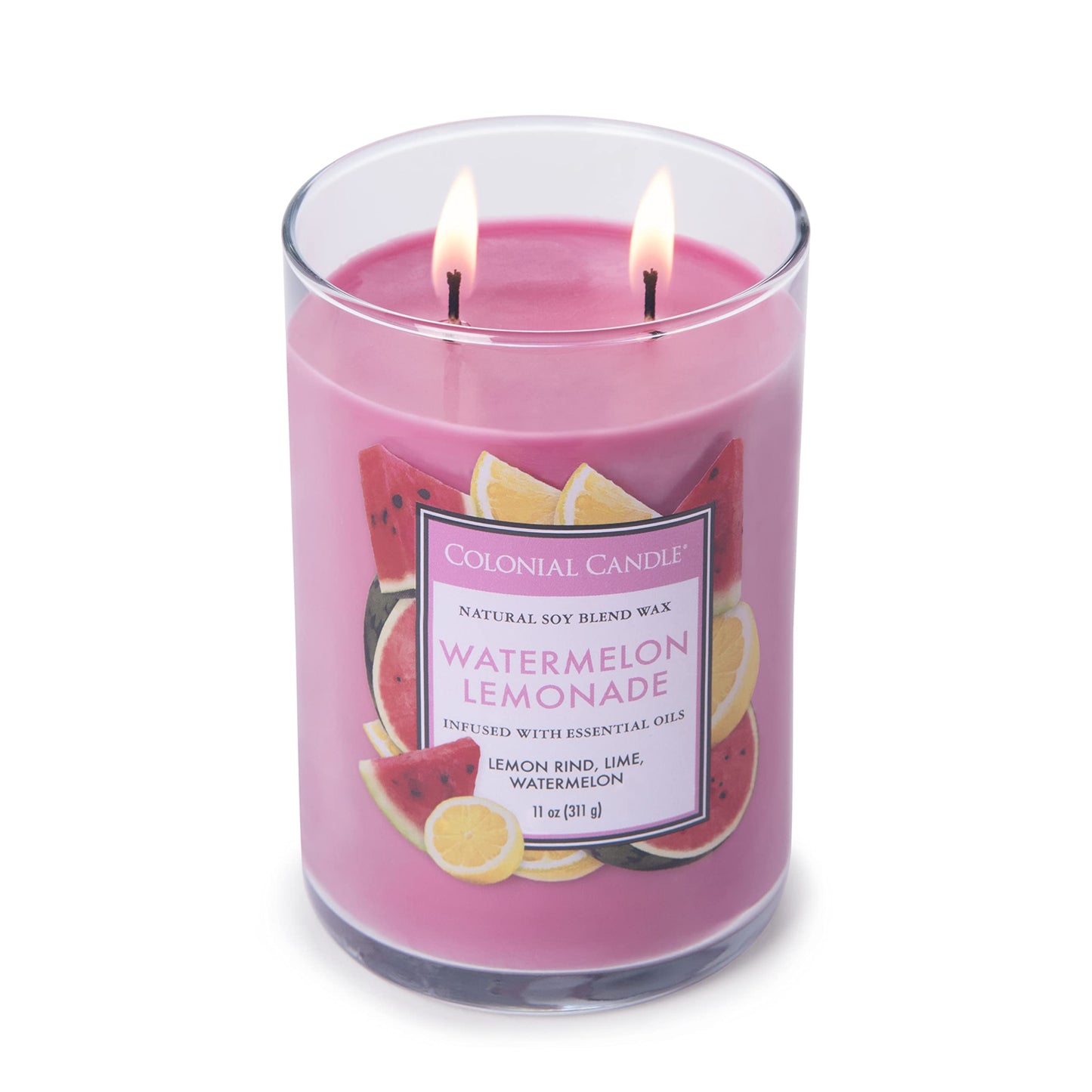 Colonial Candle Watermelon Lemonade Scented Jar Candle, Classic Cylinders Collection, 2 Wick, Red, 11 oz - Up to 80 Hours Burn