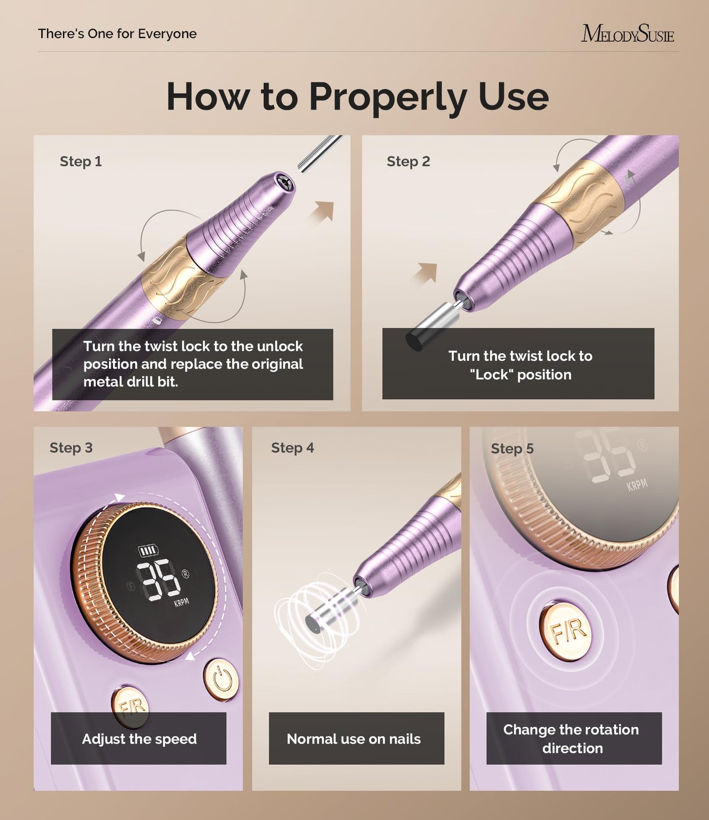 MelodySusie 2 in 1 Professional Nail Drill, 30000 RPM SC330G Electric Nail File with Kickstand for Gel Nails Polishing Removing, Portable Cordless Nail Efile for Manicure Pedicure at Home & Salon,Gold