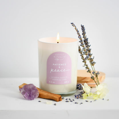 Beautifully Balanced Scented Lidded Glass Soy Candle, Patience + Peace 9.3 oz.