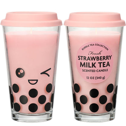 Strawberry Candles,Boba Candle,Strawberry Boba Scented, Valentines Day Galientines Brithday Funny Food Gift Candle for Milk Tea Lovers,12oz