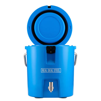 Insulated Beverage Dispenser for Hot Drinks - Hot Cocoa and Coffee - 2 Gallon with Stainless Steel Interior- Portable Sports Drink Dispenser for Camping, Outdoor Events, Parties, & More - Blue