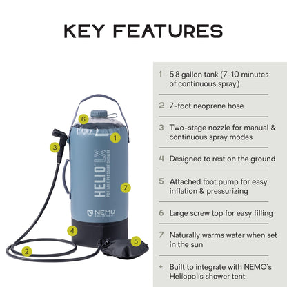 Nemo Equipment Helio LX Portable Pressure Shower - Fortress/Silt/Black - 22L
