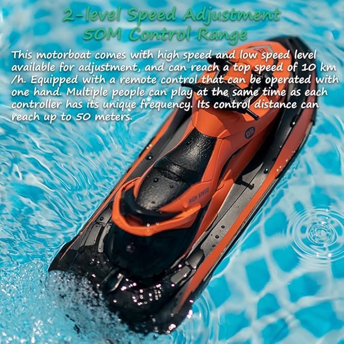 Miracland 2.4GHz Remote Control Jet Ski High Speed RC Motorboat Water Toy with Dual Propellers 2 Speed Levels 50 Meters Control Range (Orange)