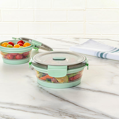 Restaurantware-Fresh Hero 27.2 Ounce Storage Containers, 20 Durable Airtight Food Containers - Microwavable, Freezable, Green Plastic Collapsible Container, Dishwashable, With Vented Lids