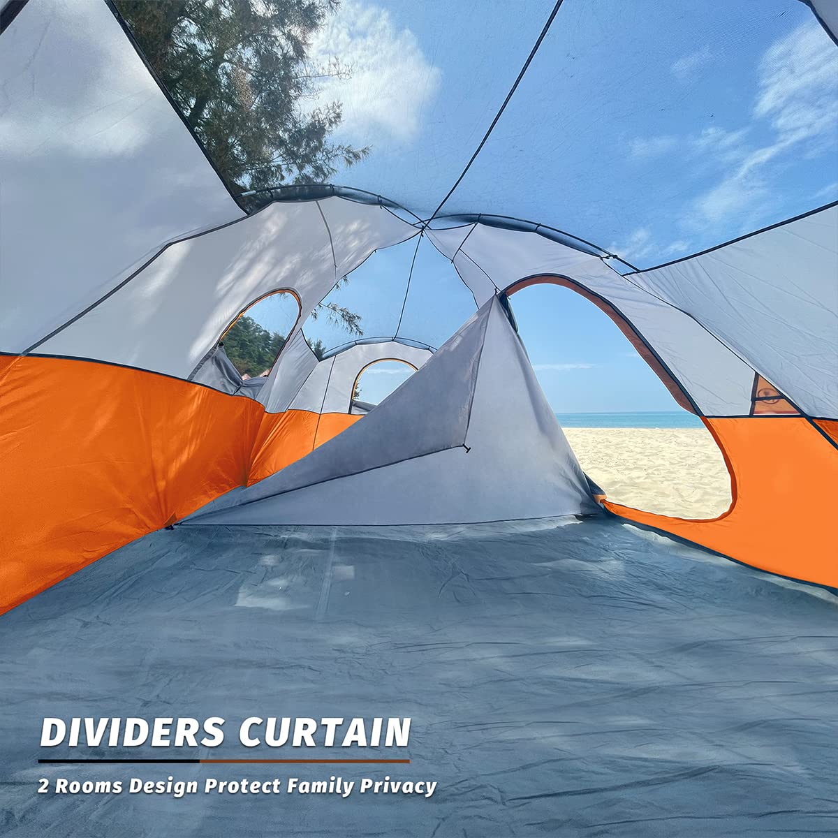 UNP Camping Tent 10-Person Family Tents, Big, Easy up, 5 Large Mesh Windows, Double Layer, 2 Room, Waterproof, Weather Resistant, 18ft x 9ft x78in (Orange)