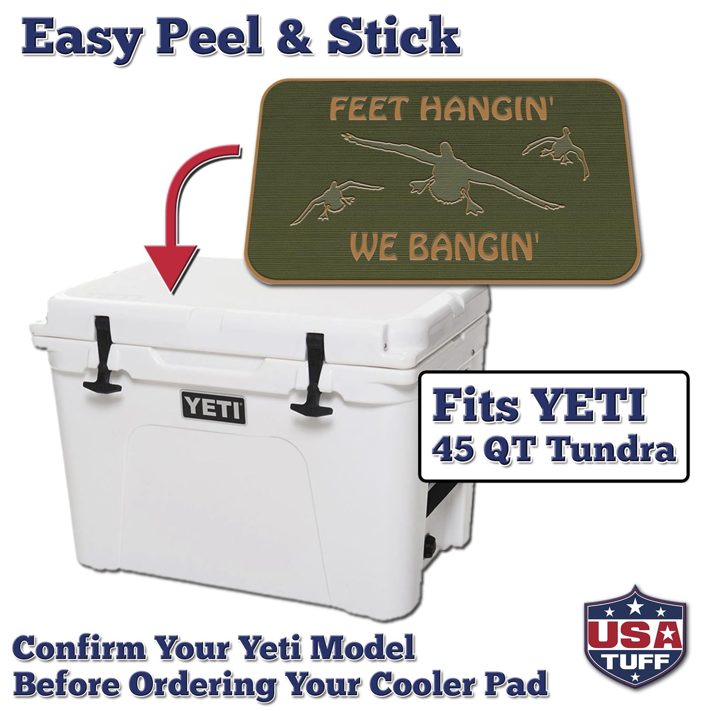 USATuff SeaDek EVA Mat Cooler Pad fits YETI 45 Tundra | Peel & Stick Application | Non Slip Comfort Accessories - Feet Hangin We Bangin (OliveGreen-Mocha)