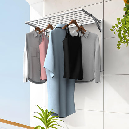 GOOFCXO 2 Pcs Wall Mount Clothes Drying Rack 26 X 31.5 Laundry Room Organizer Laundry Drying Rack Foldable Stainless Steel Drying Rack Clothing Space Saver Laundry Rack for Hanging Clothes Sock Towel