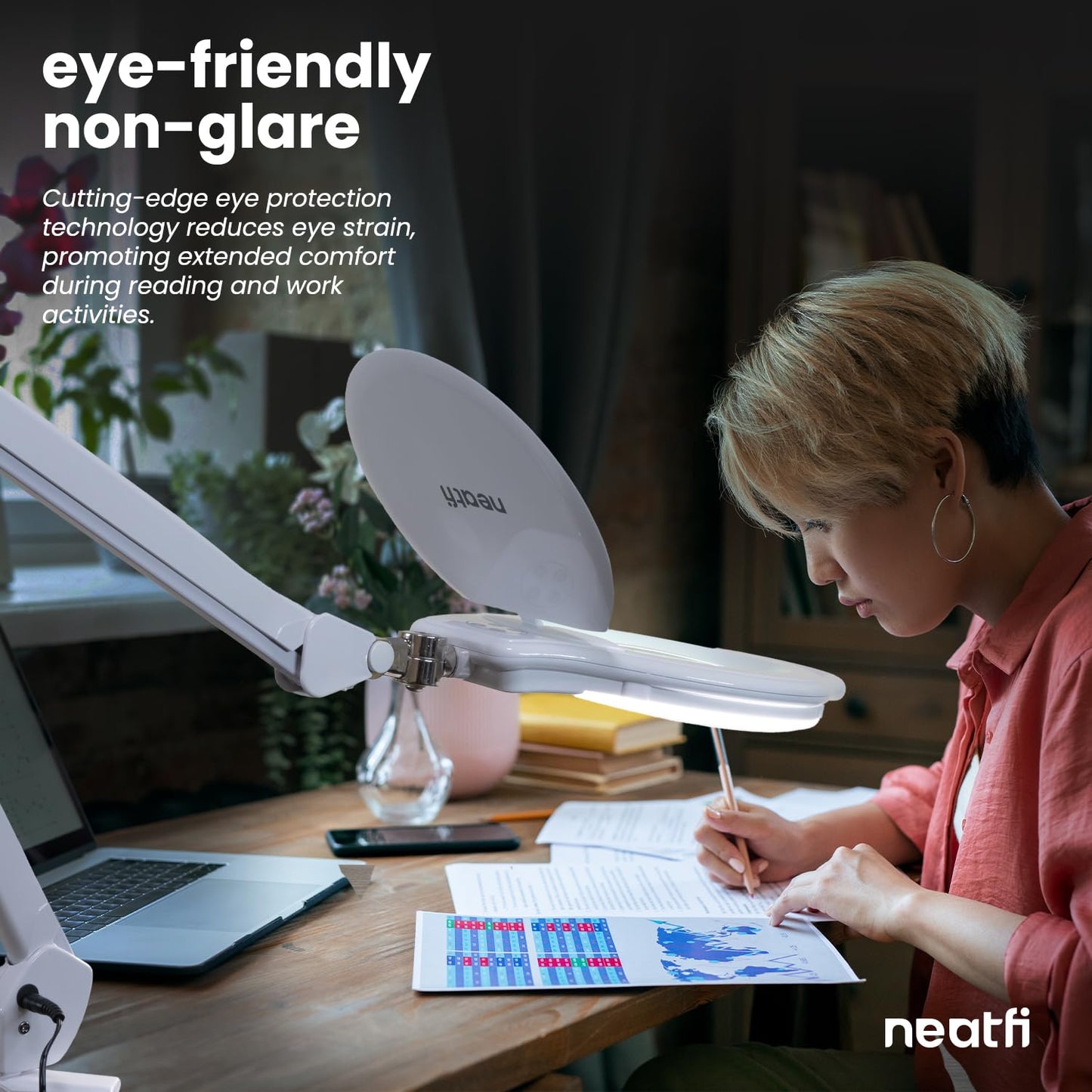 Neatfi Elite XL HD LED Magnifying Lamp | 7-Inch Lens | 1.75X + 4X Magnification | Dimmable | 3 Light Modes (3000K / 4000K / 6500K) | Adjustable Arm | Glare-Free (White-2, 7-inch Lens, CCT with Clamp)