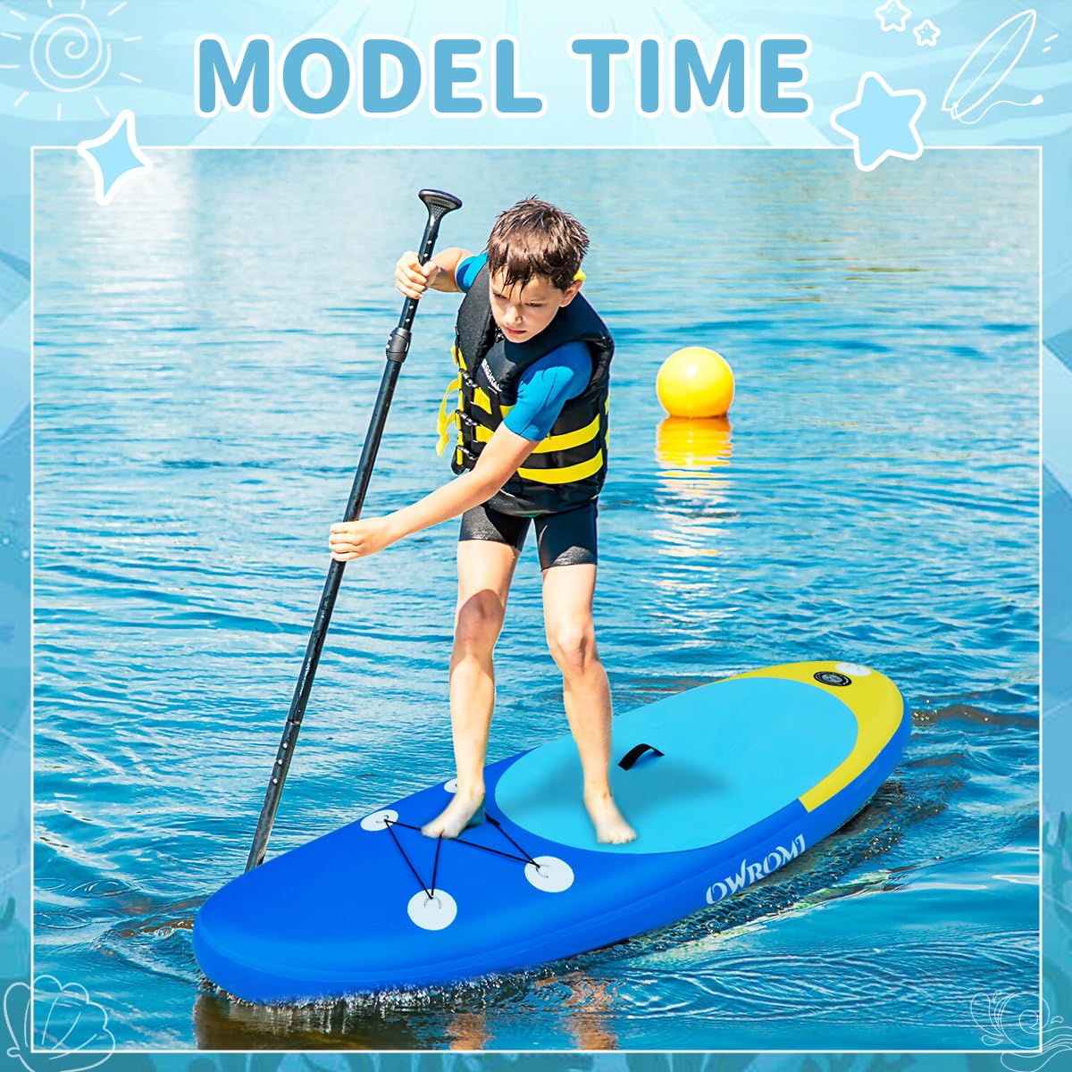 Kids Stand Up Paddle Board with Inflatable SUP Accessories, Non-Slip Comfort Deck Inflatable Paddle Board for Kid, Durable, Lightweight Fin for Youth & Kids (Blue/Yellow, 7'10"X 30"X 6")