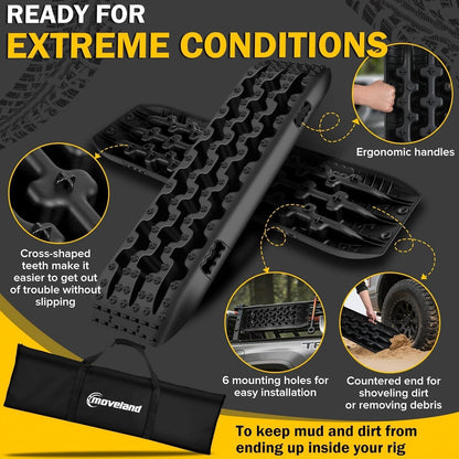 moveland 41.7" Extra Long Traction Boards for Mud, Sand & Snow – 10 Ton Capacity – with Mounting Kit & Carry Bag – Heavy Duty Off Road Recovery Boards for SUV Truck 4x4