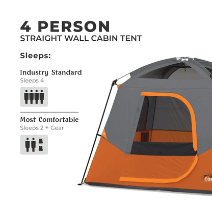 CORE 4 Person Cabin Tent | Portable Family Tent with Carry Bag for Outdoor Car Camping | Included Gear Loft for Camping Accessories