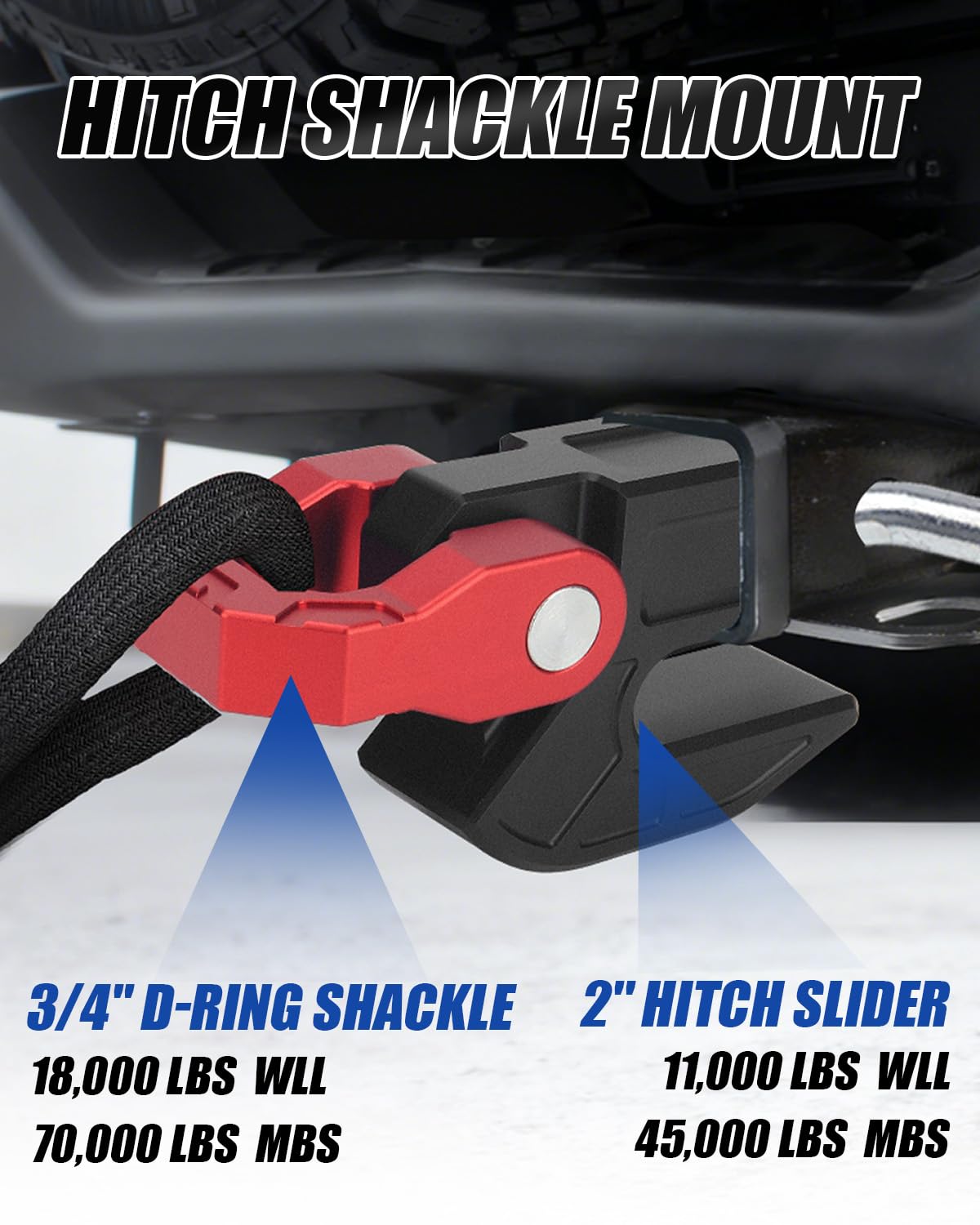 NORTHYUN 2" Hitch Slider with 3/4" Aluminum Red D-Ring Shackle, 7075 Aluminum Skid Plate for Hitch Protection & Off-Road Recovery, 45,000 LBS MBS Tow Recovery Point for 2" Receiver, Trucks SUVs
