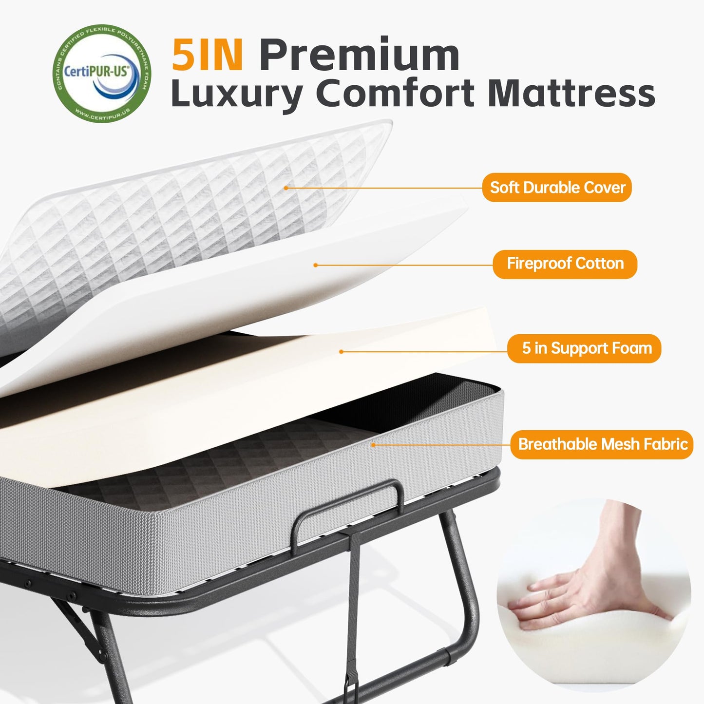 INTERGREAT Folding Bed with Mattress, Roll Away Beds with Mattress for Adults, Single Cot Foldable Rollaway Beds, 75" x 31" Portable Bed for Easy Storage, Strong Frame for Guest Room, Small Apartment