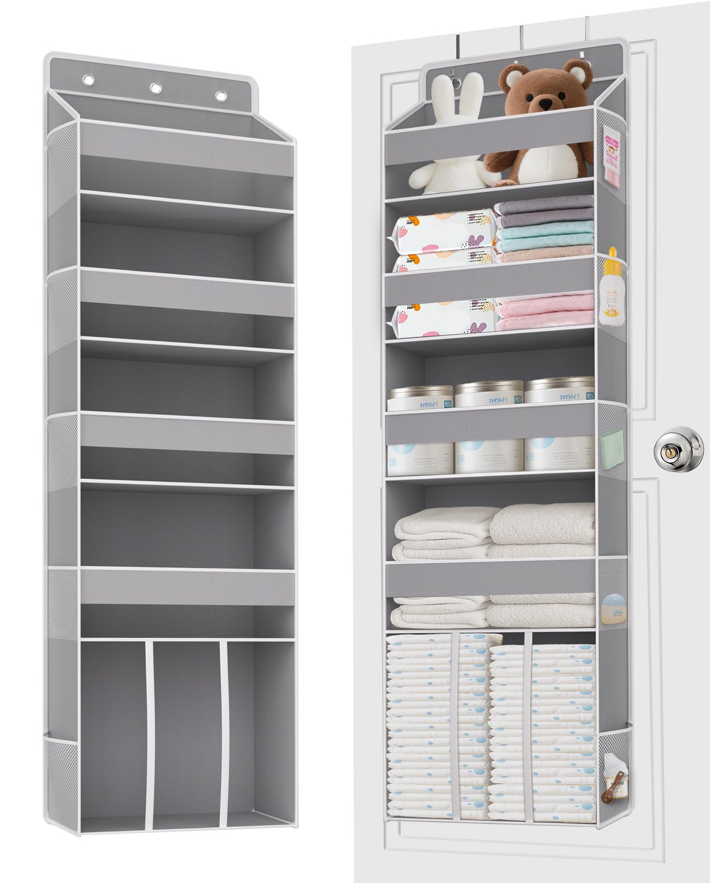 TAHAVICE Heavy Duty Over the Door Organizer with Large Capacity Caddy, Behind Door Storage with 10 Mesh Side Pockets, Back of Door Hanging Organizer for Closet, Bathroom, Laundry