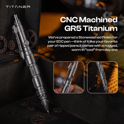 TITANER Mecha Pen 2.0 GR5 Titanium Tactical EDC Pen - Bolt-Action Design with Visual Ink Window, M390 Steel Tip, Hidden Tool & Tritium Slot for Daily Outdoor